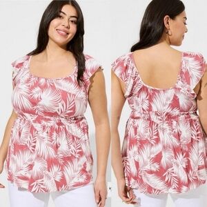 Torrid Supersoft Knit Dusty Rose Cinched Waist Babydoll Ruffle Floral Tank Sz 5